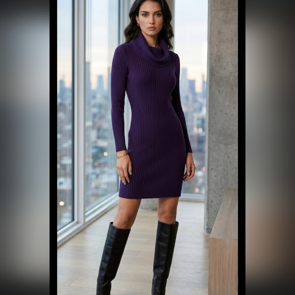 Purple Ribbed Knit Dress Size S - Picture 1 of 2
